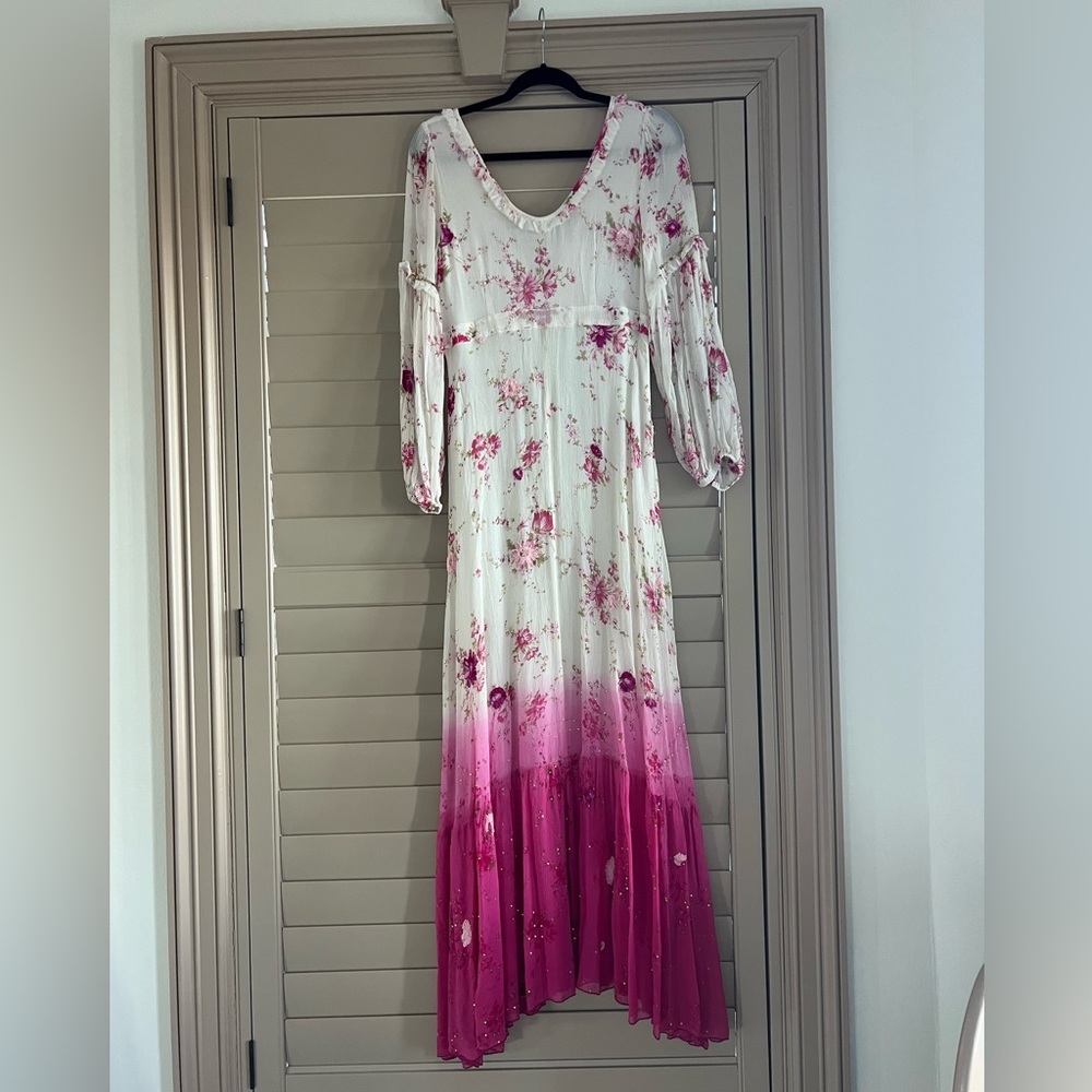 NWT LoveShackFancy 100% Silk Zaria Hand-Dyed Beaded Maxi Dress Gown 6 $995 - Picture 3 of 6